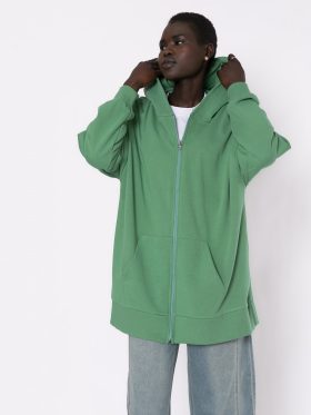 Ζακέτα oversized με κουκούλα-Πράσινο
