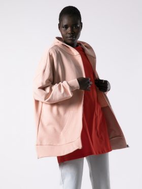 Ζακέτα oversized με κουκούλα-Σομόν