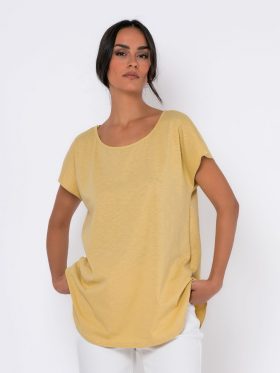 Μπλούζα κοντομάνικη βαμβακερή-Απαλό κίτρινο