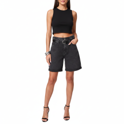 Shorts Jean High Waist με Ζώνη