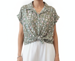 Boho floral summer shirt-Green