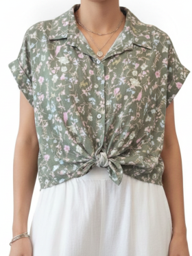 Boho floral summer shirt-Green