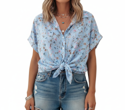 Boho floral summer shirt-Blue