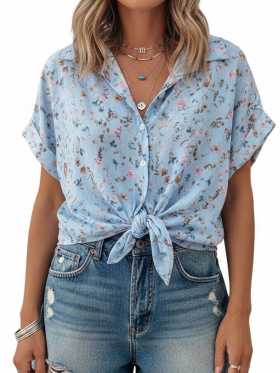 Boho floral summer shirt-Blue