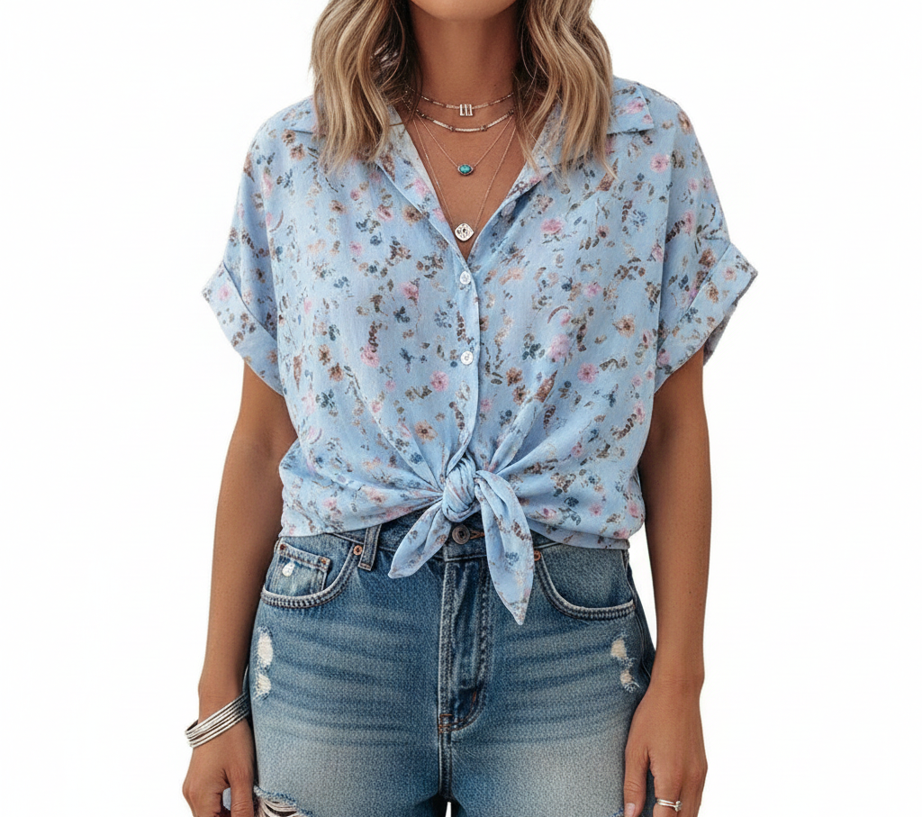 summer boho shirt-blue