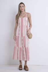 Boho κεντητό φόρεμα maxi με ανοιχτή πλάτη
