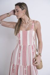 boho dress-red-white