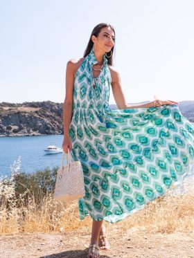 Φόρεμα μακρύ με έξω πλάτη-Τυρκουάζ