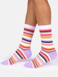 Womens Colourful Stripe Bamboo Crew Socks